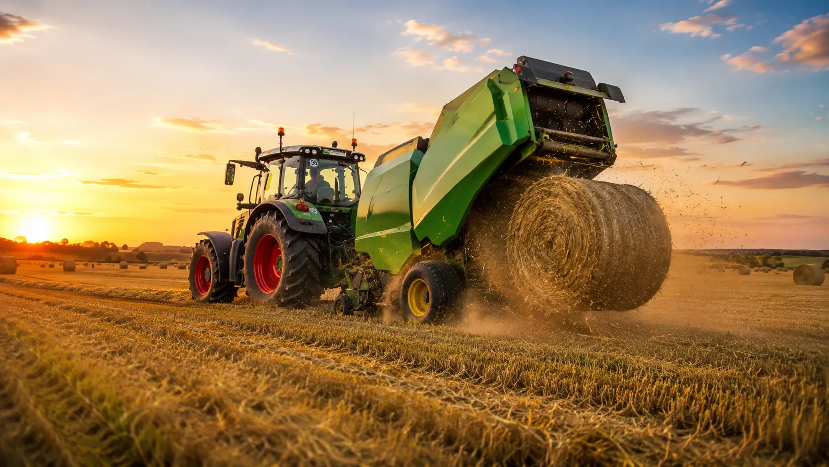 Ever-Power straw baler discharging a completed round bale in Indian field
