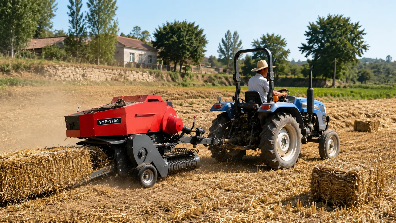 9YF-1700 small square baler with compact tractor in small field